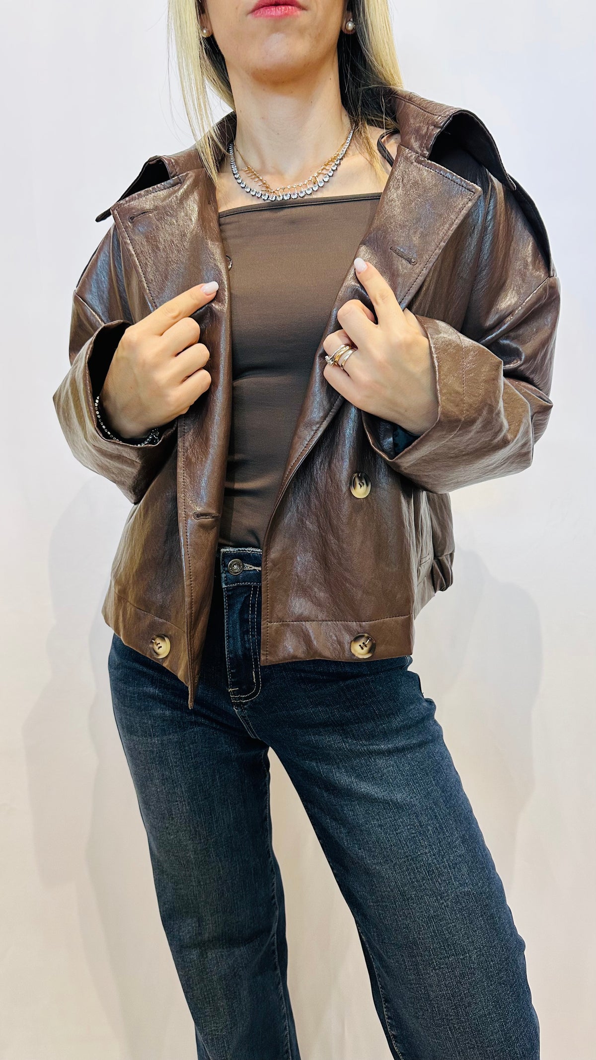 BOMBER DOPPIO PETTO SIMILPELLE
